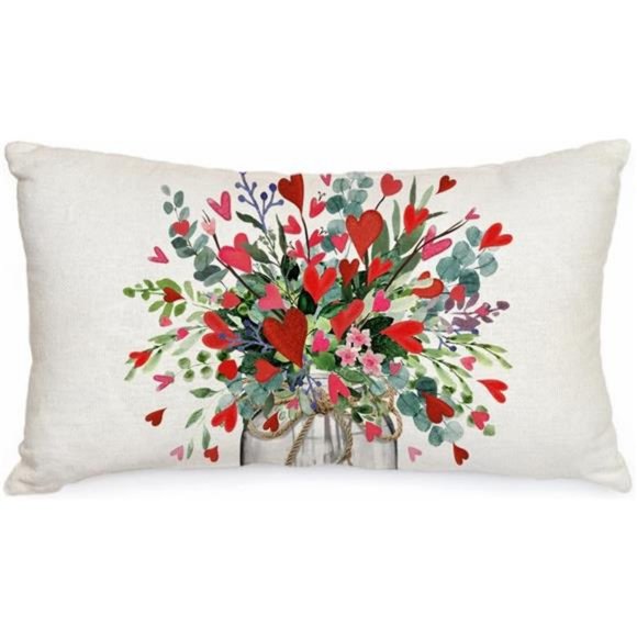 Valentines Day Throw Pillow Cover Decorative Accent Case Heart Floral Decor 20" - Picture 1 of 6